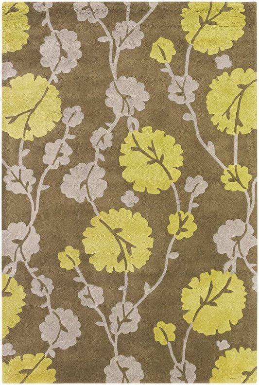 Chandra Amy Butler Amy13219 Green / Grey / Brown Floral / Country Area Rug
