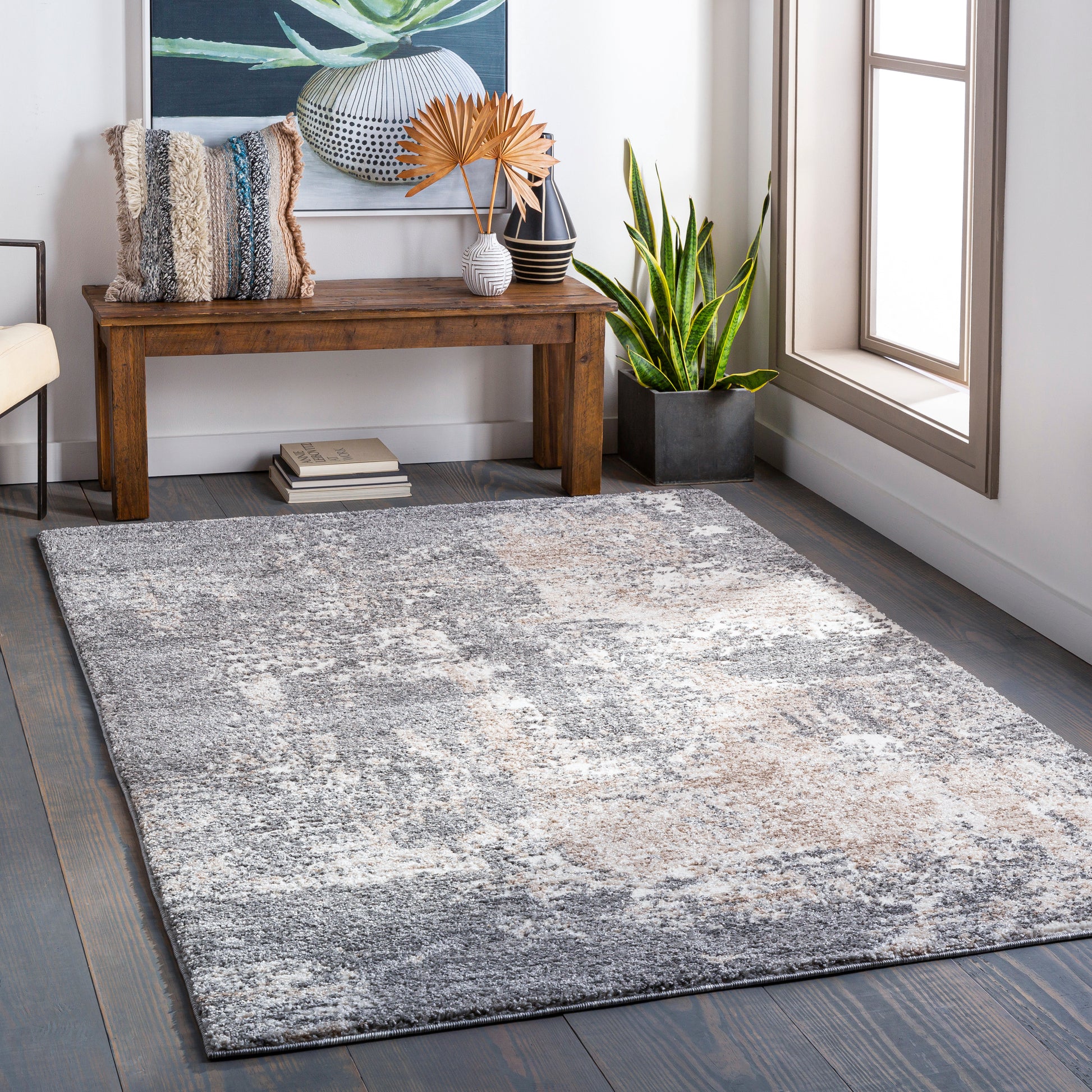 Surya Andorra Ard-2302 Charcoal, Medium Gray, Khaki, White Area Rug