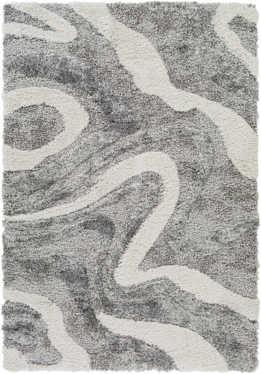 Surya Alta Shag Asg-2303 Charcoal, White, Light Gray, Medium Gray Area Rug