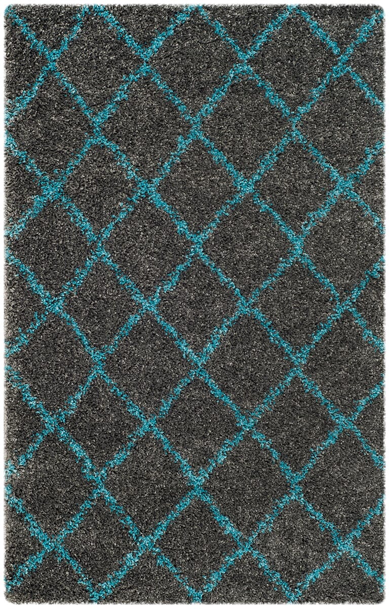 Safavieh Arizona Shag Asg742K Grey / Turquoise Geometric Area Rug