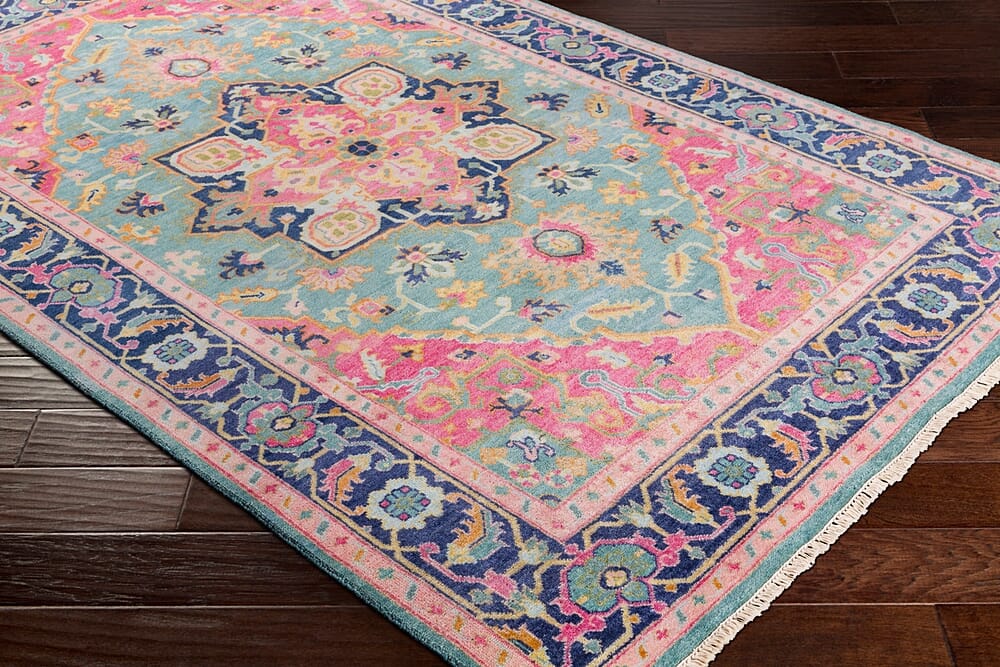 Surya Antique Atq-1015 Teal, Bright Pink, Navy, Sea Foam Area Rug