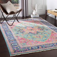 Surya Antique Atq-1015 Teal, Bright Pink, Navy, Sea Foam Area Rug