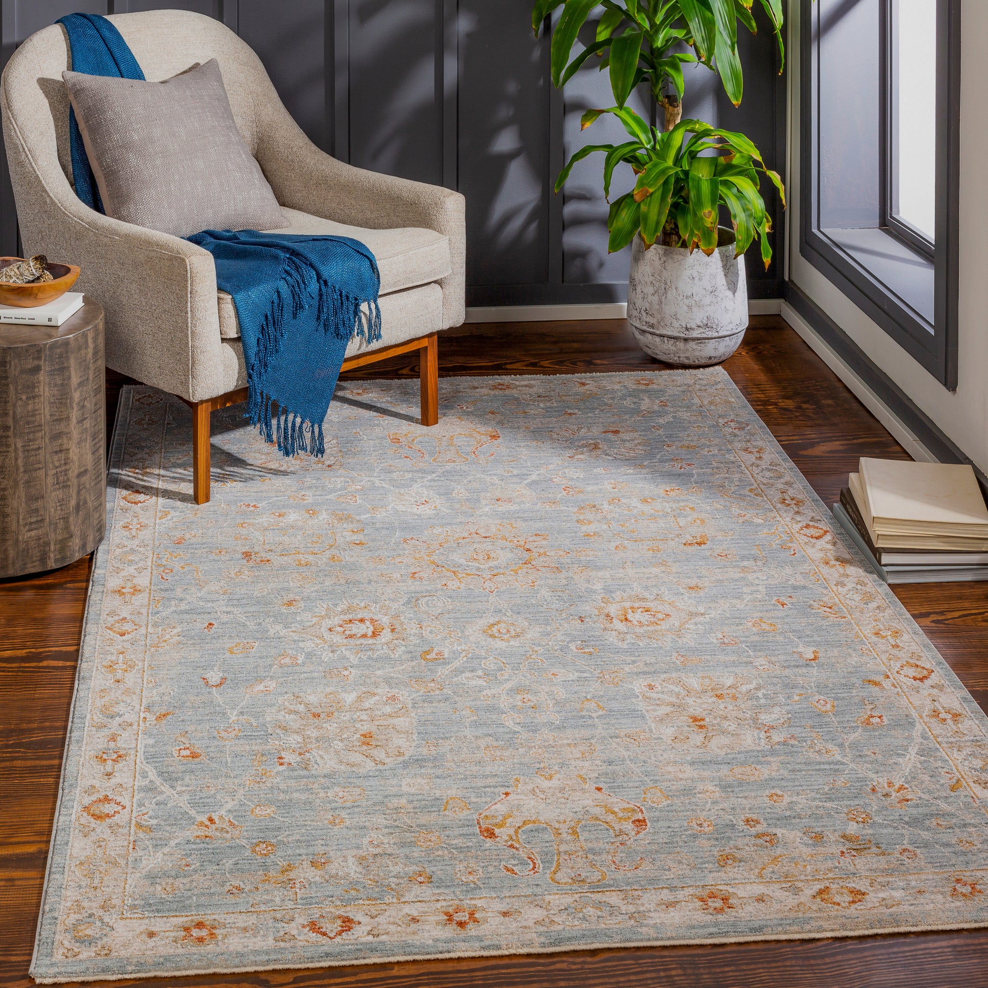 Surya Avant Garde Avt-2322 Denim, Pale Blue, Burnt Orange, Mustard Area Rug