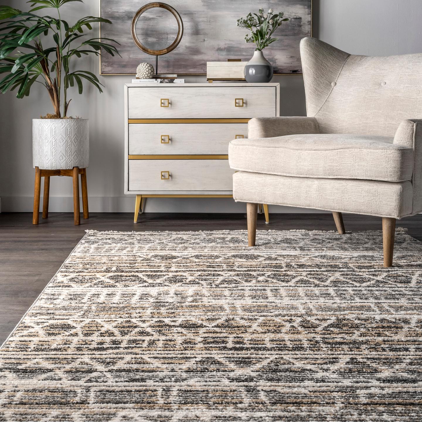 Nuloom Maisie Banded Tribal Nma1589C Gray Area Rug