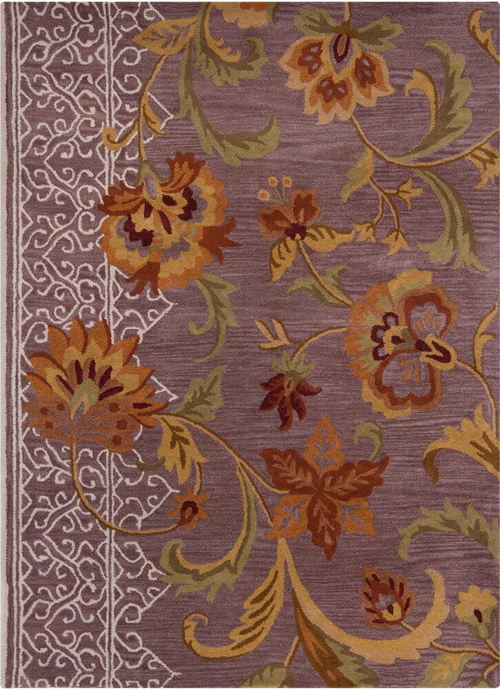 Chandra Bajrang Baj8046 Purple / Orange / White / Green Floral / Country Area Rug