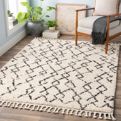 Surya Berber Shag Bbe-2301 Charcoal, Beige Moroccan Area Rug