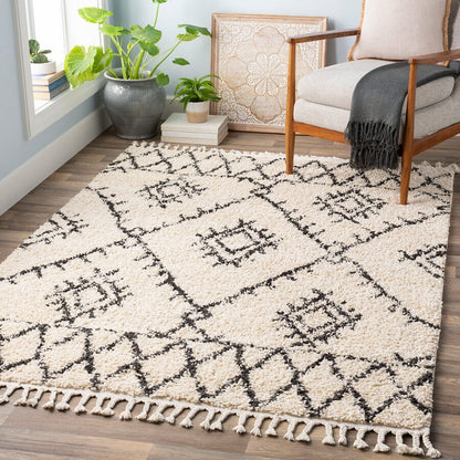 Surya Berber Shag Bbe-2305 Charcoal, Beige Moroccan Area Rug