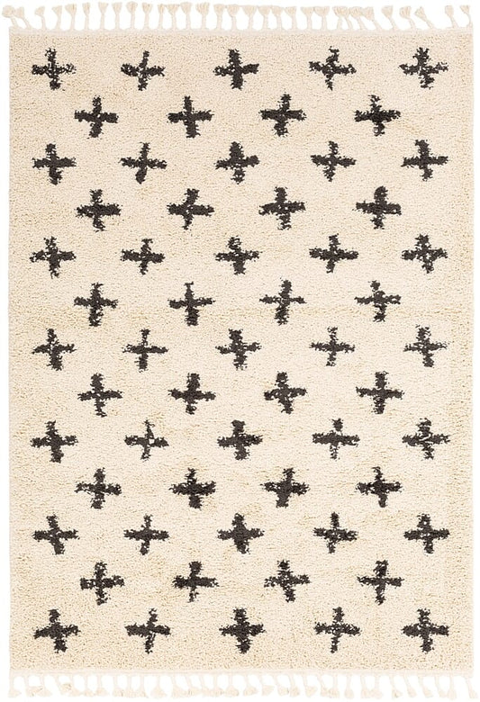 Surya Berber Shag Bbe-2310 Charcoal, Beige Moroccan Area Rug