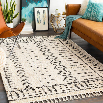 Surya Berber Shag Bbe-2311 Charcoal, Beige Moroccan Area Rug