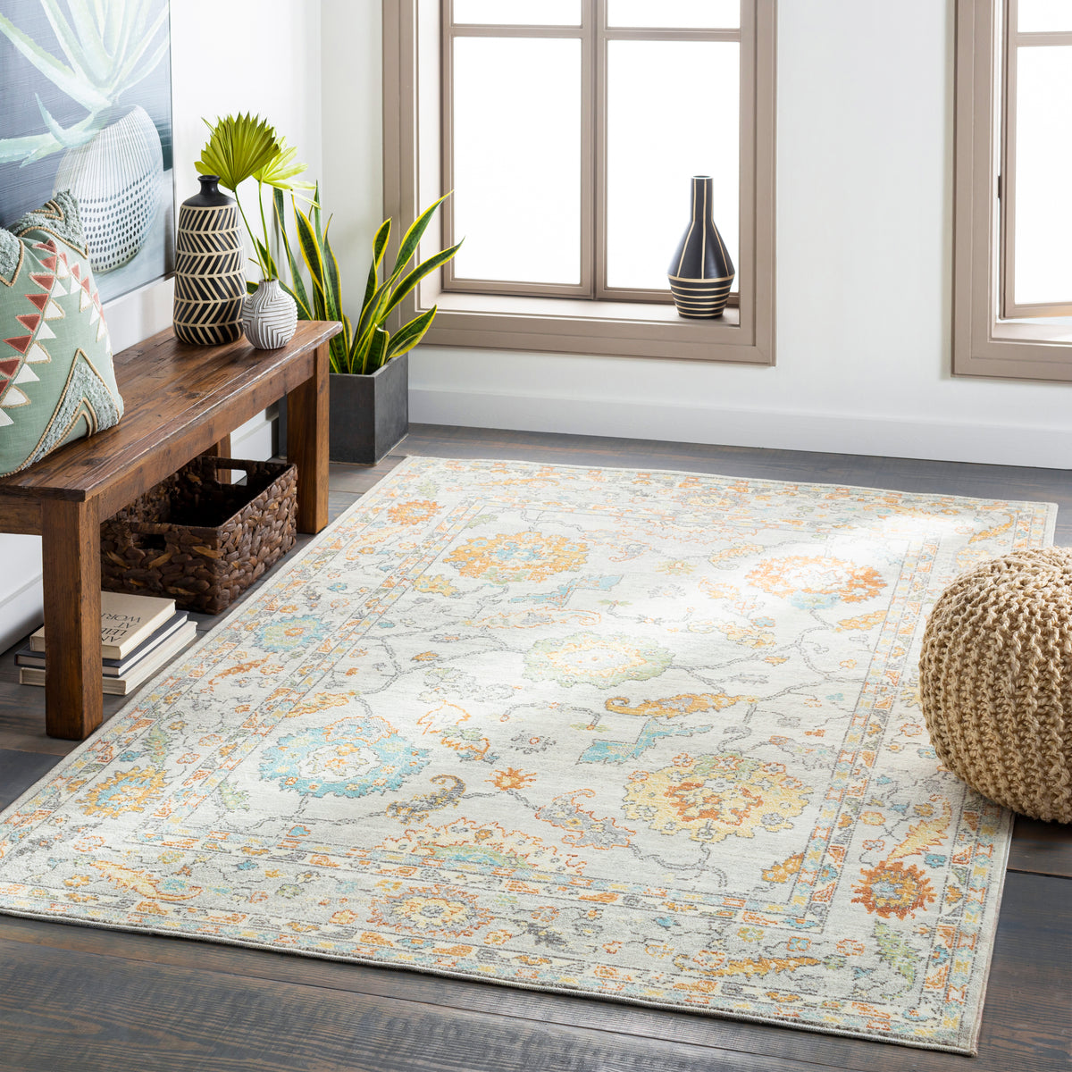 Surya Bodrum Bdm-2311 Ivory, Saffron, Silver Gray, Medium Gray Rugs.