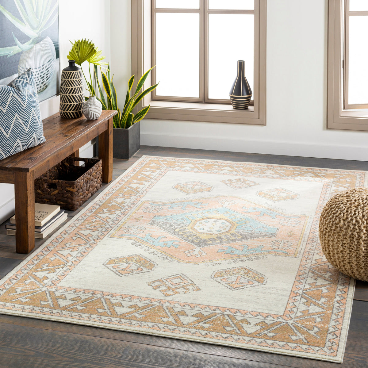 Surya Bodrum Bdm-2313 Ivory, Saffron, Silver Gray, Medium Gray Rugs.