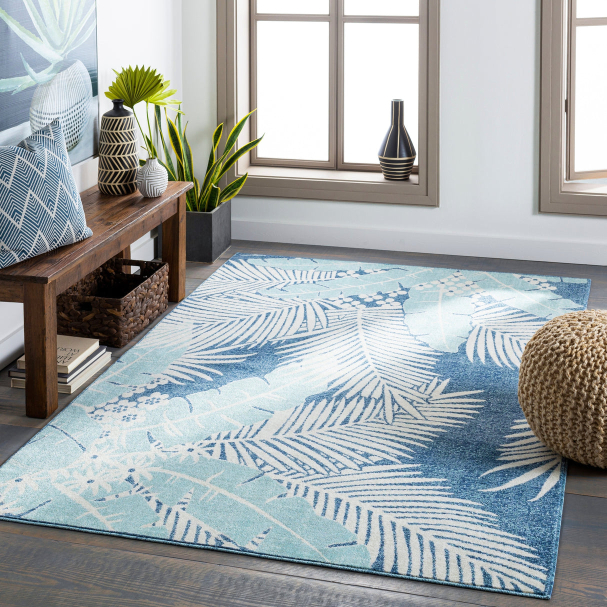 Surya Bodrum Bdm-2324 Dark Blue, Aqua, Taupe, Beige Rugs.