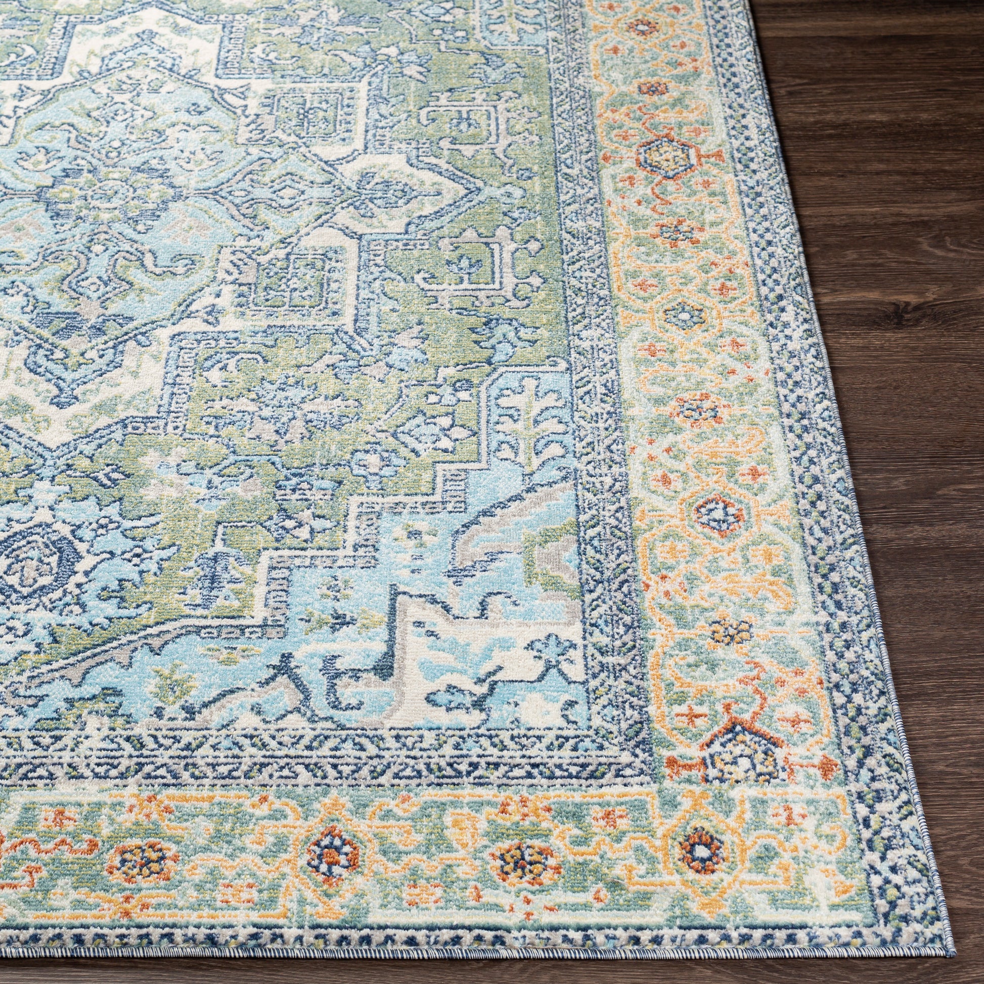 Surya Bodrum Bdm-2335 Dark Green, Wheat, Sky Blue, Navy Area Rug