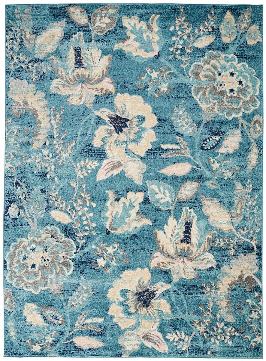 Nourison Tranquil Tra02 Turquoise Floral / Country Area Rug