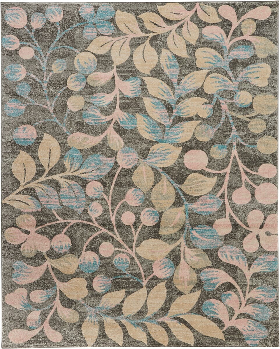 Nourison Tranquil Tra03 Grey / Beige Floral / Country Area Rug