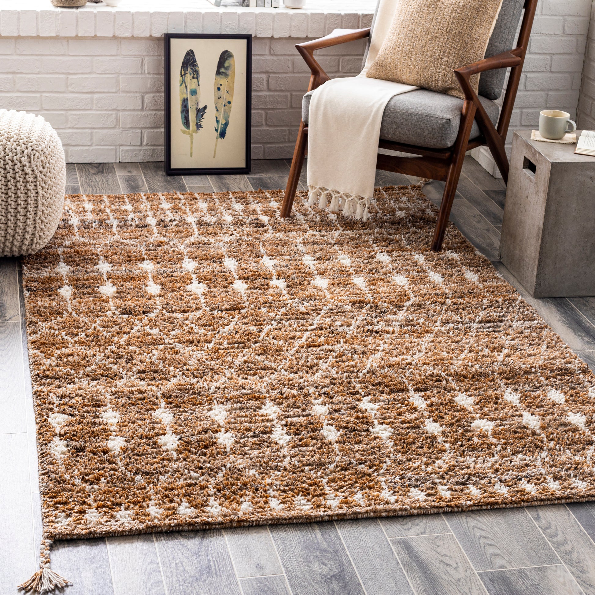 Surya Birch Bhc-2300 Camel, Dark Brown, Charcoal, Cream Area Rug