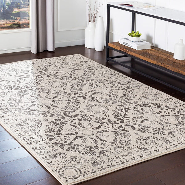 Surya Bahar Bhr-2318 Medium Gray, Charcoal, Beige, Taupe Rugs.