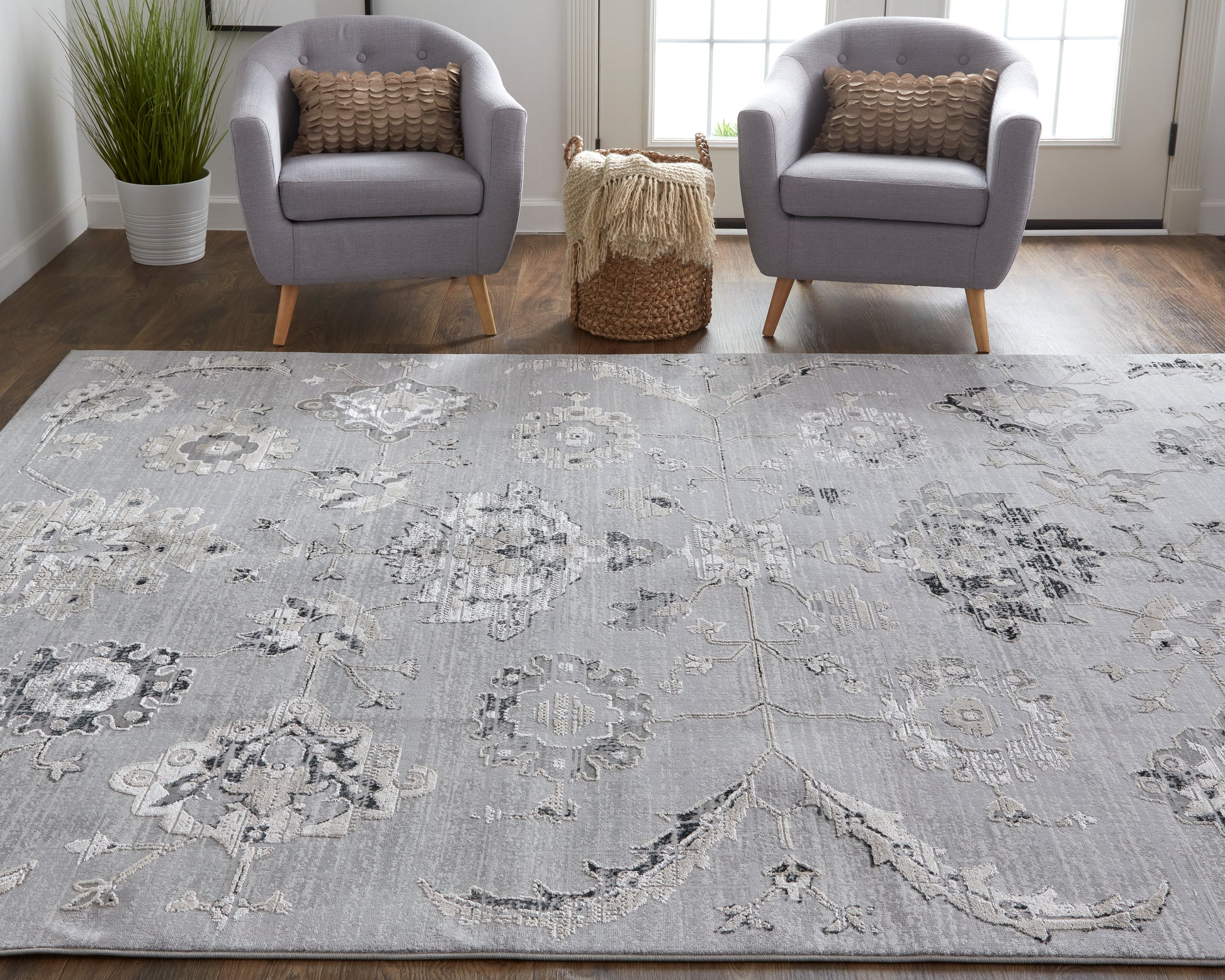 Feizy Macklaine 39Fqf Silver/Beige Area Rug