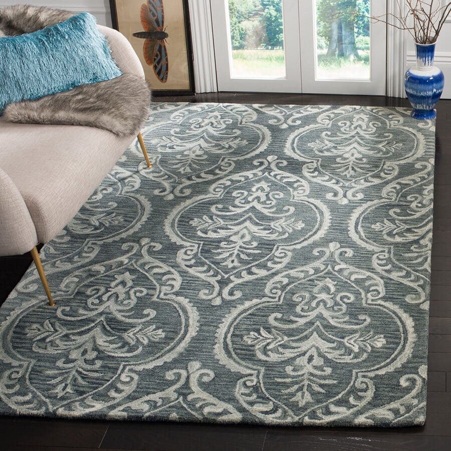 Safavieh Blossom Blm603M Blue / Sage Damask Area Rug