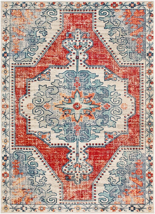 Surya Bohemian Bom-2300 Bright Red, Beige, Taupe, Navy Area Rug