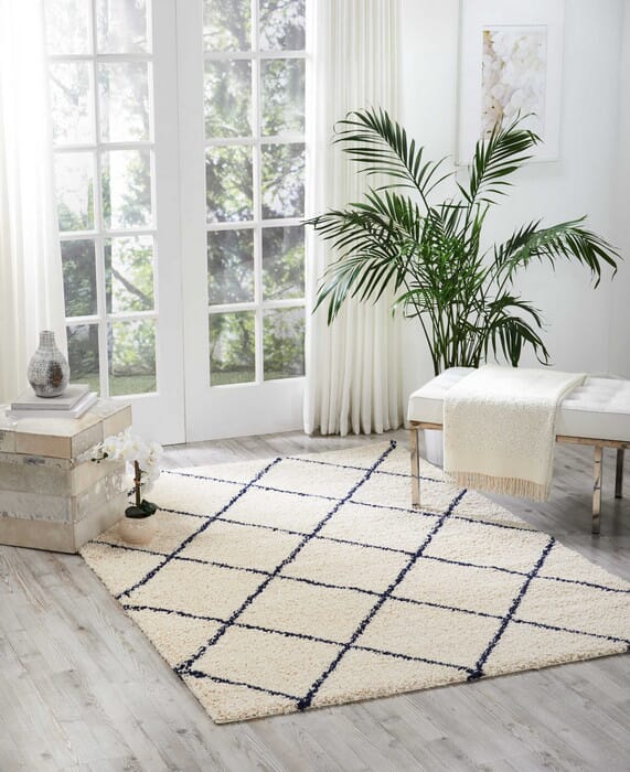 Nourison Brisbane Bri03 Ivory Blue Geometric Area Rug