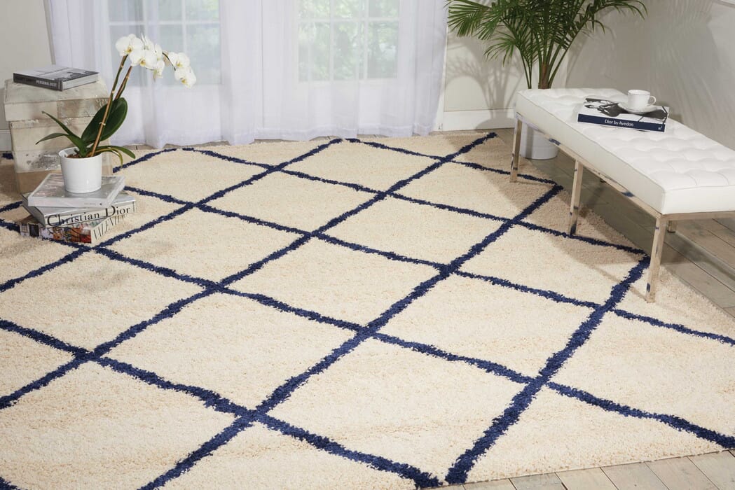 Nourison Brisbane Bri03 Ivory Blue Geometric Area Rug