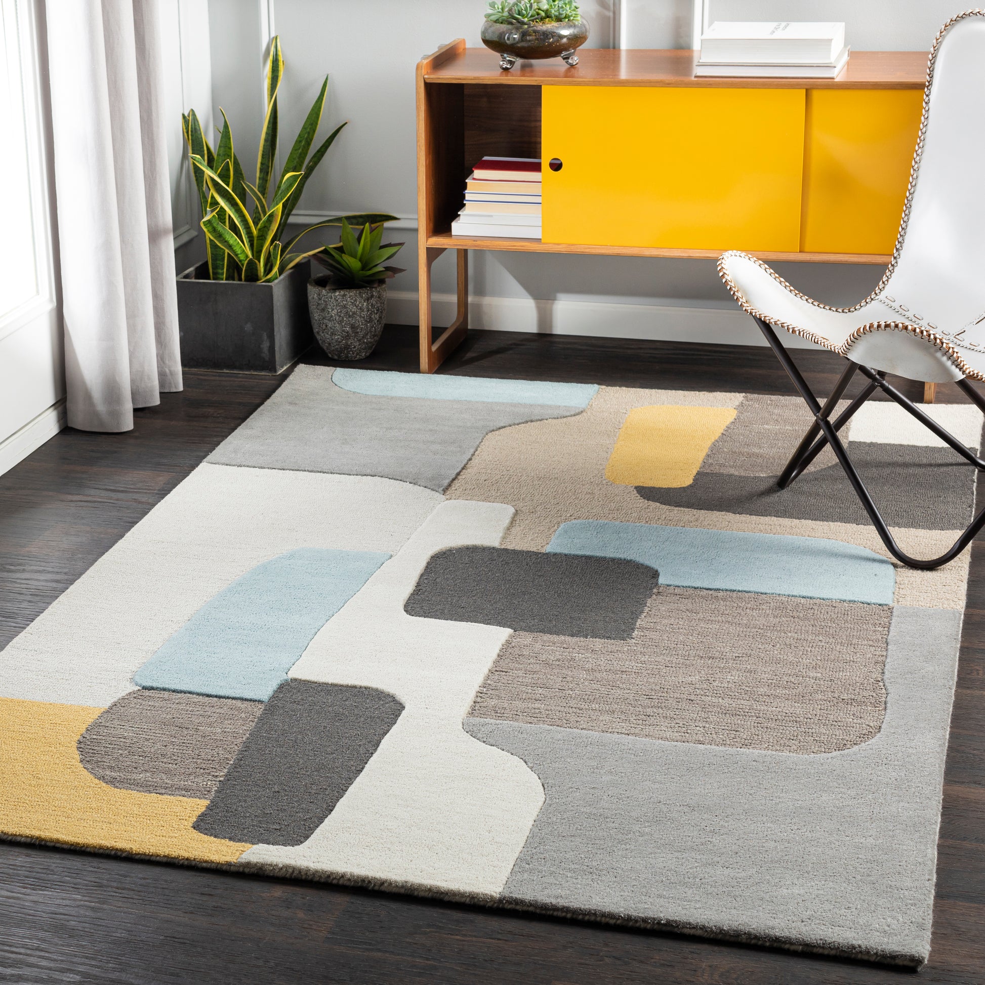 Surya Brooklyn Bro-2300 Bright Yellow, Taupe, Khaki, Charcoal Area Rug