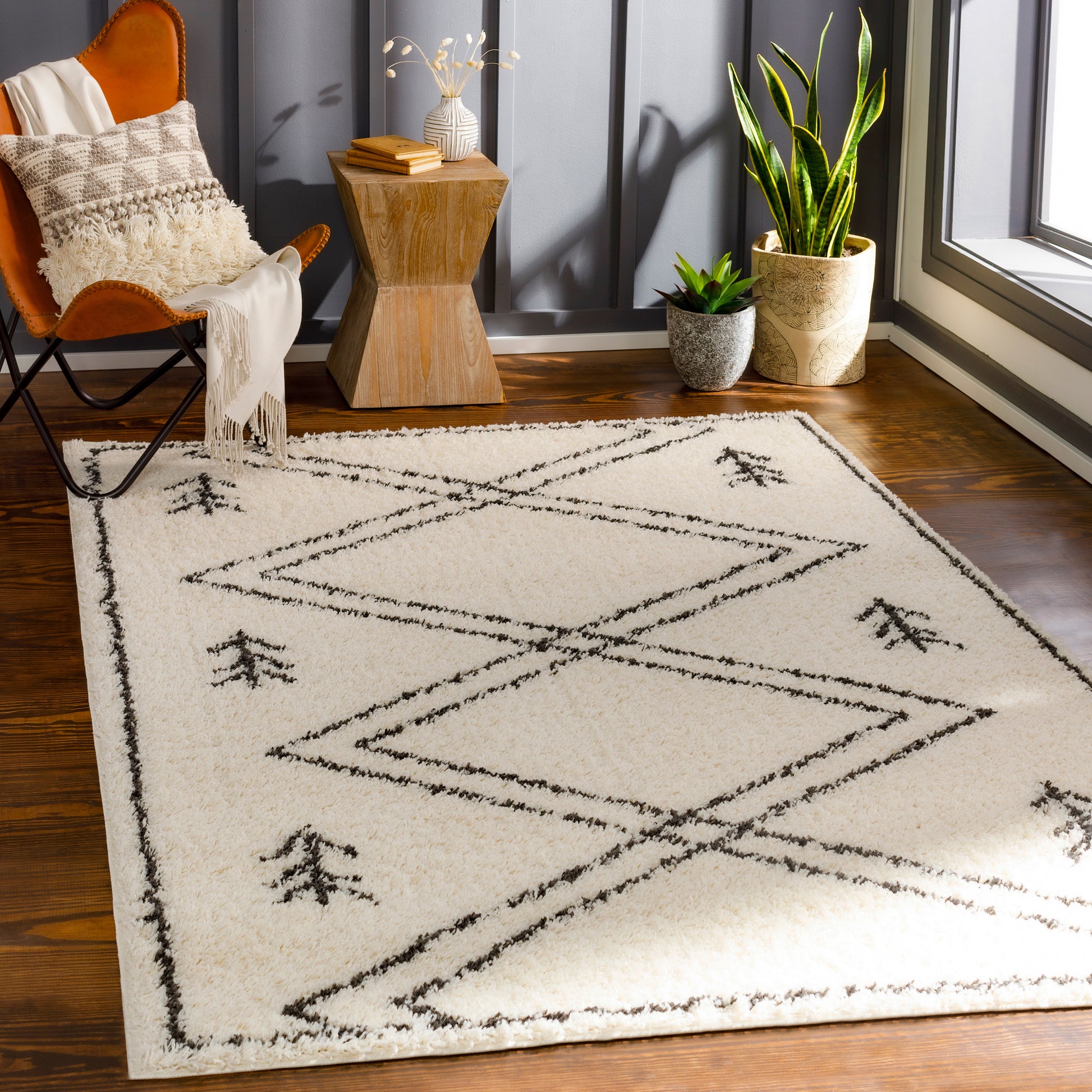 Surya Beni Shag Bsh-2315 Charcoal, Cream Area Rug