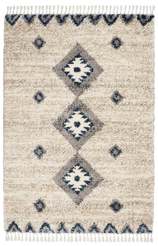 Nourison Oslo Shag Osl03 Ivory / Blue Moroccan Area Rug