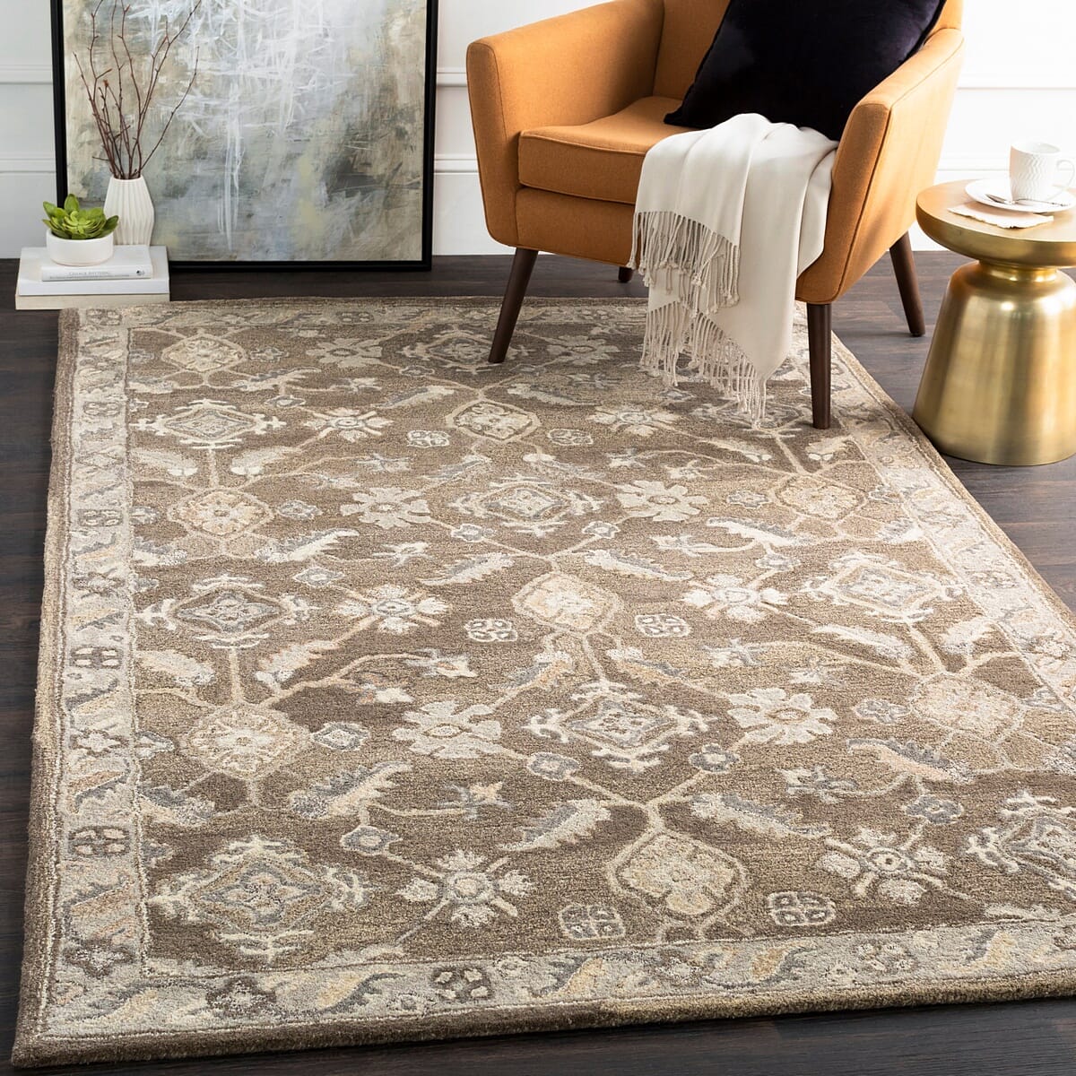 Surya Caesar Cae-1200 Dark Brown, Charcoal, Taupe, Khaki Area Rug