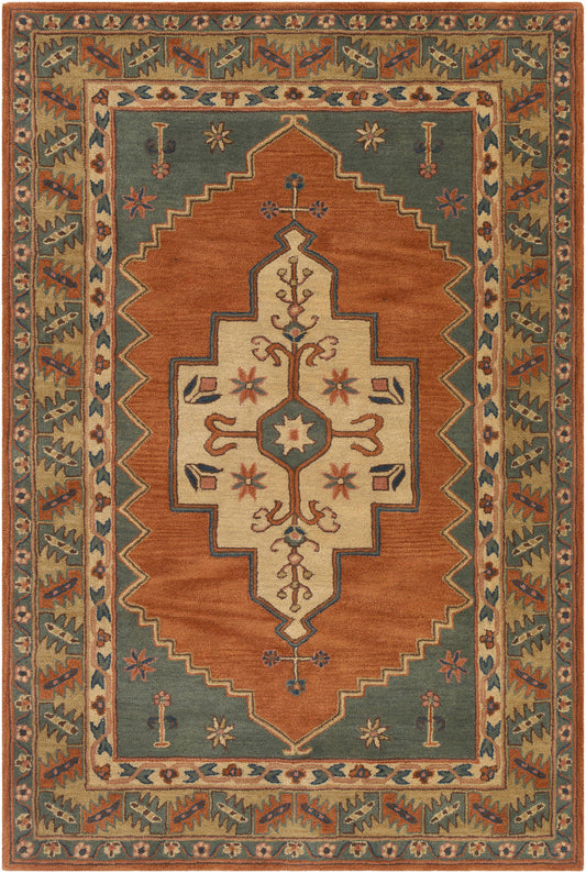 Surya Caesar Cae-1221 Burnt Orange, Dark Green, Beige, Dark Brown Area Rug