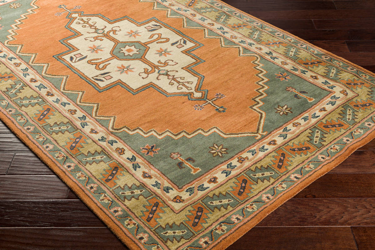 Surya Caesar Cae-1221 Burnt Orange, Dark Green, Beige, Dark Brown Area Rug