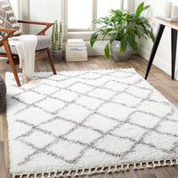 Surya California Shag Caf-2301 Medium Gray, White Area Rug