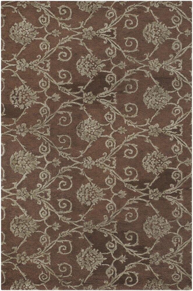 Chandra Casta Cas7001 Green / Brown Damask Area Rug