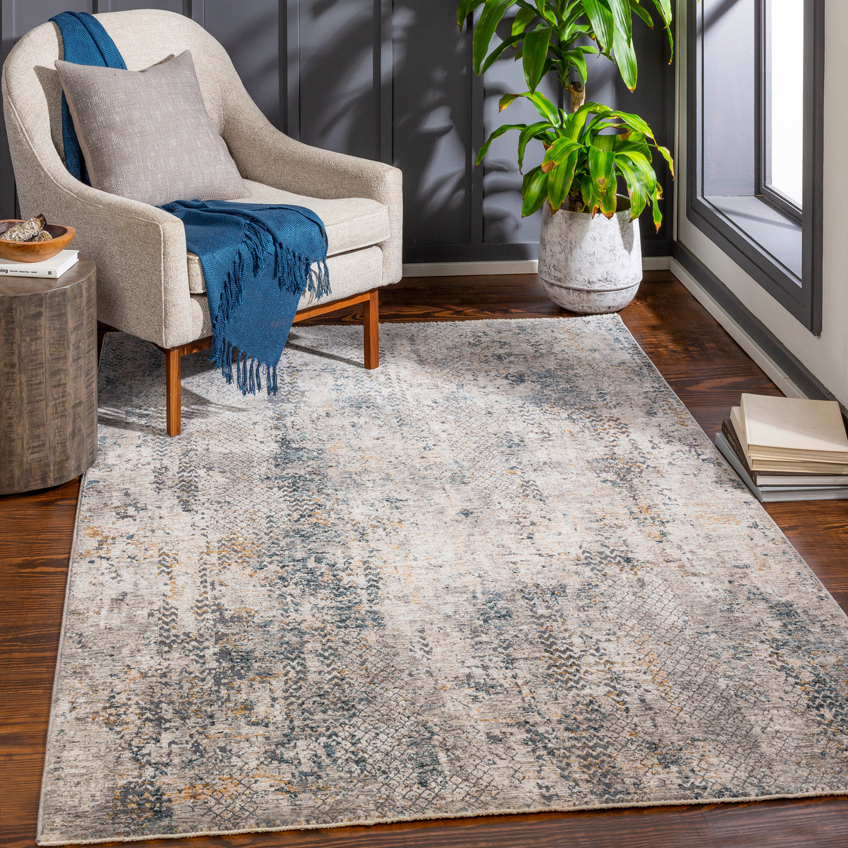 Surya Cardiff Cdf-2304 Medium Gray, Denim, Tan, Sky Blue Rugs.