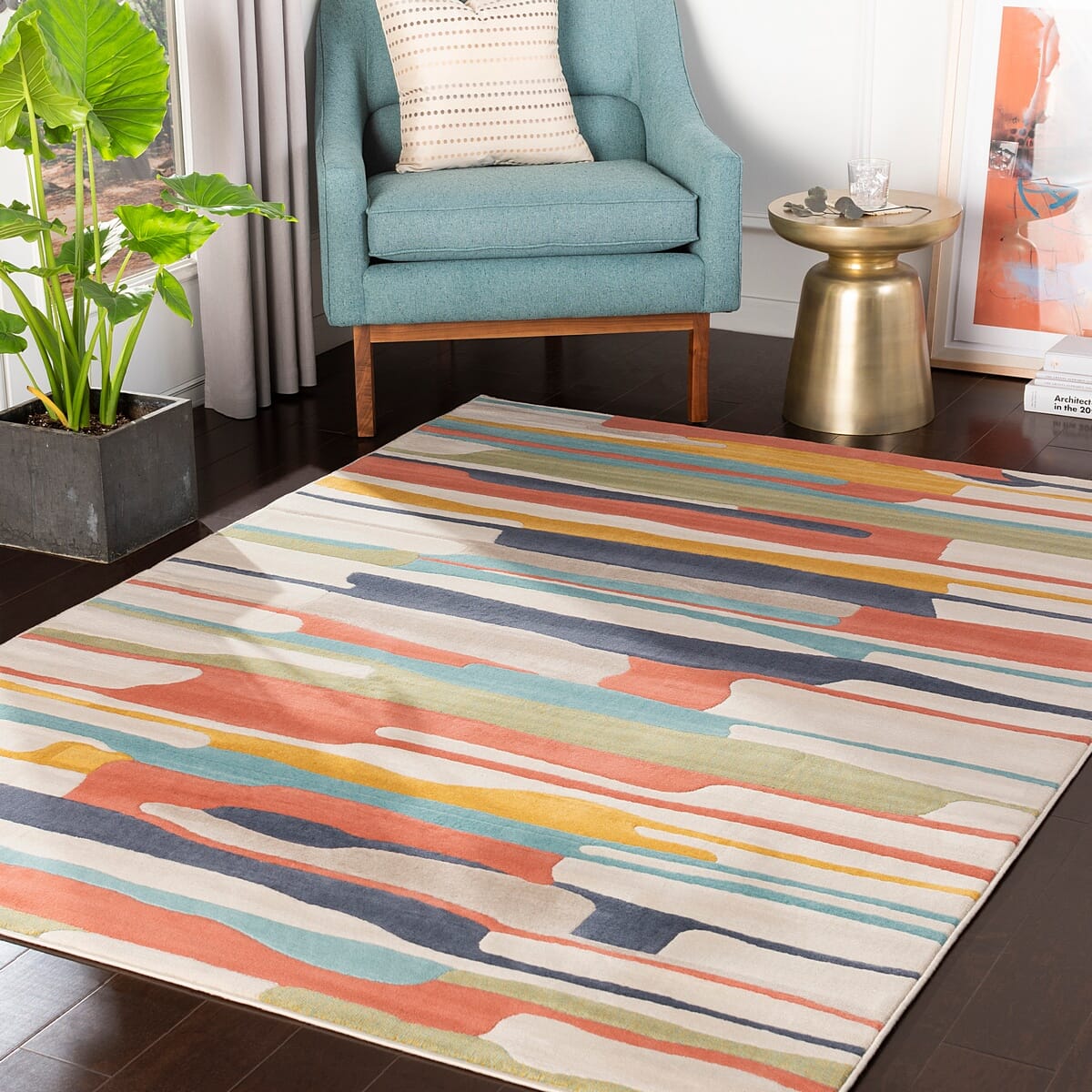 Surya City Cit-2339 Coral, Charcoal, Light Gray, Aqua Geometric Area Rug