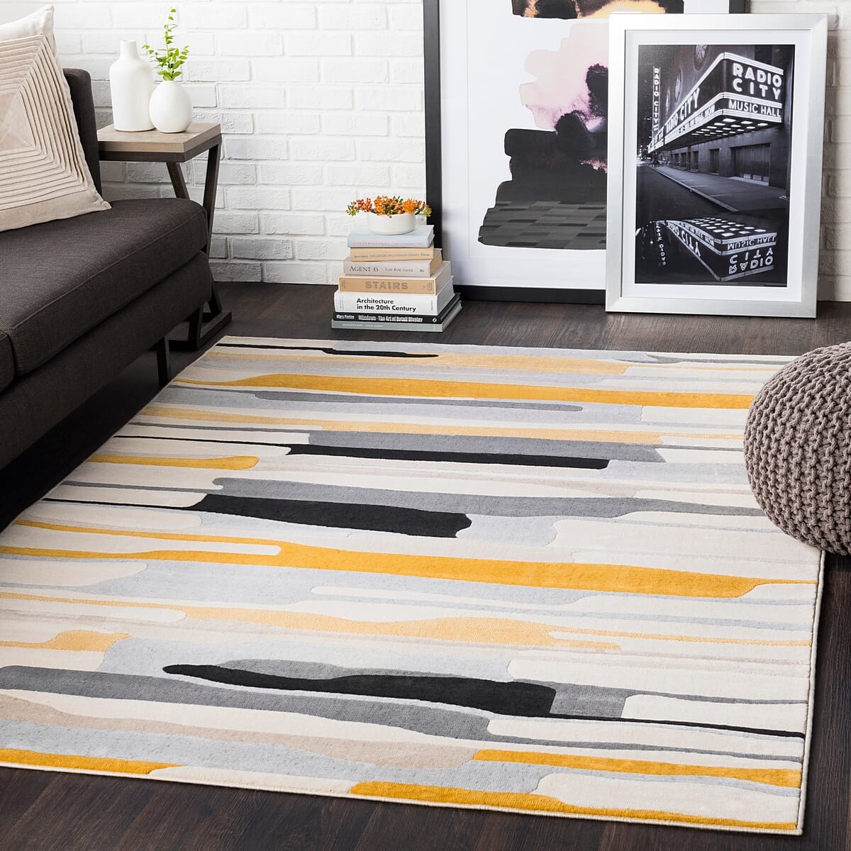 Surya City Cit-2340 Mustard, Black, Light Gray, Taupe Geometric Area Rug