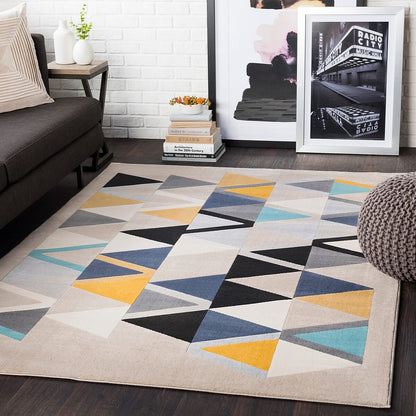 Surya City Cit-2349 Mustard, Aqua, Beige, Khaki Geometric Area Rug