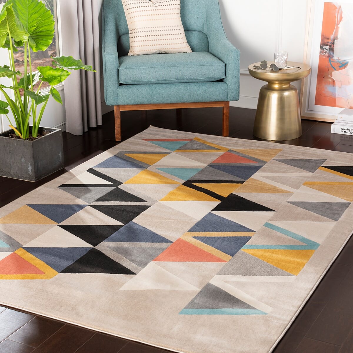 Surya City Cit-2350 Mustard, Aqua, Beige, Taupe Geometric Area Rug