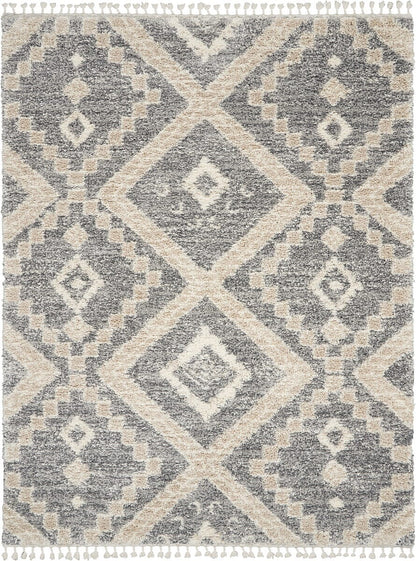 Nourison Oslo Shag Osl02 Grey / Ivory Shag Area Rug