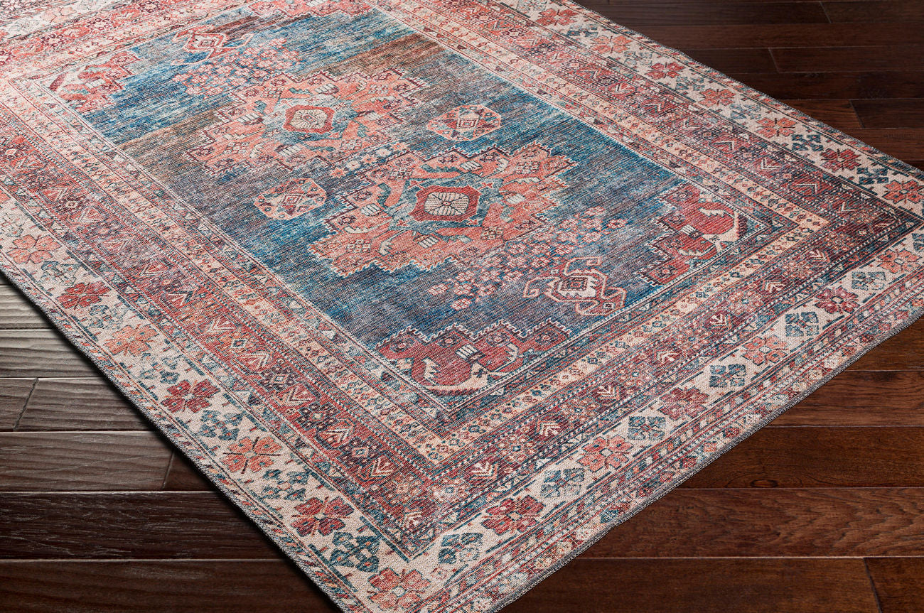Surya Colin Cln-2305 Blue, Dusty Coral, Rust, Dark Brown Rugs.