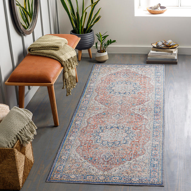 Surya Colin Cln-2307 Red, Dark Blue, Light Blue, Tan Rugs.