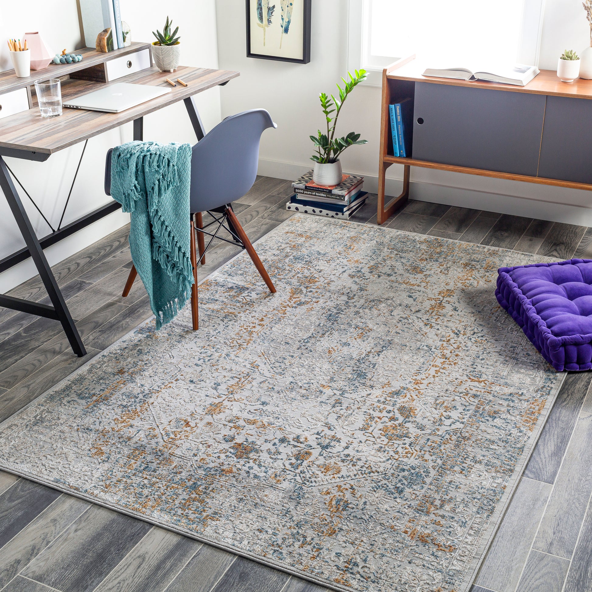 Surya Carmel Crl-2317 Taupe, Light Gray, Aqua, Mustard Area Rug