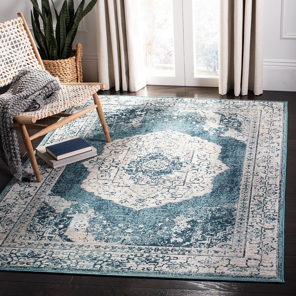 Safavieh Crystal Crs519B Beige / Dark Teal Area Rug