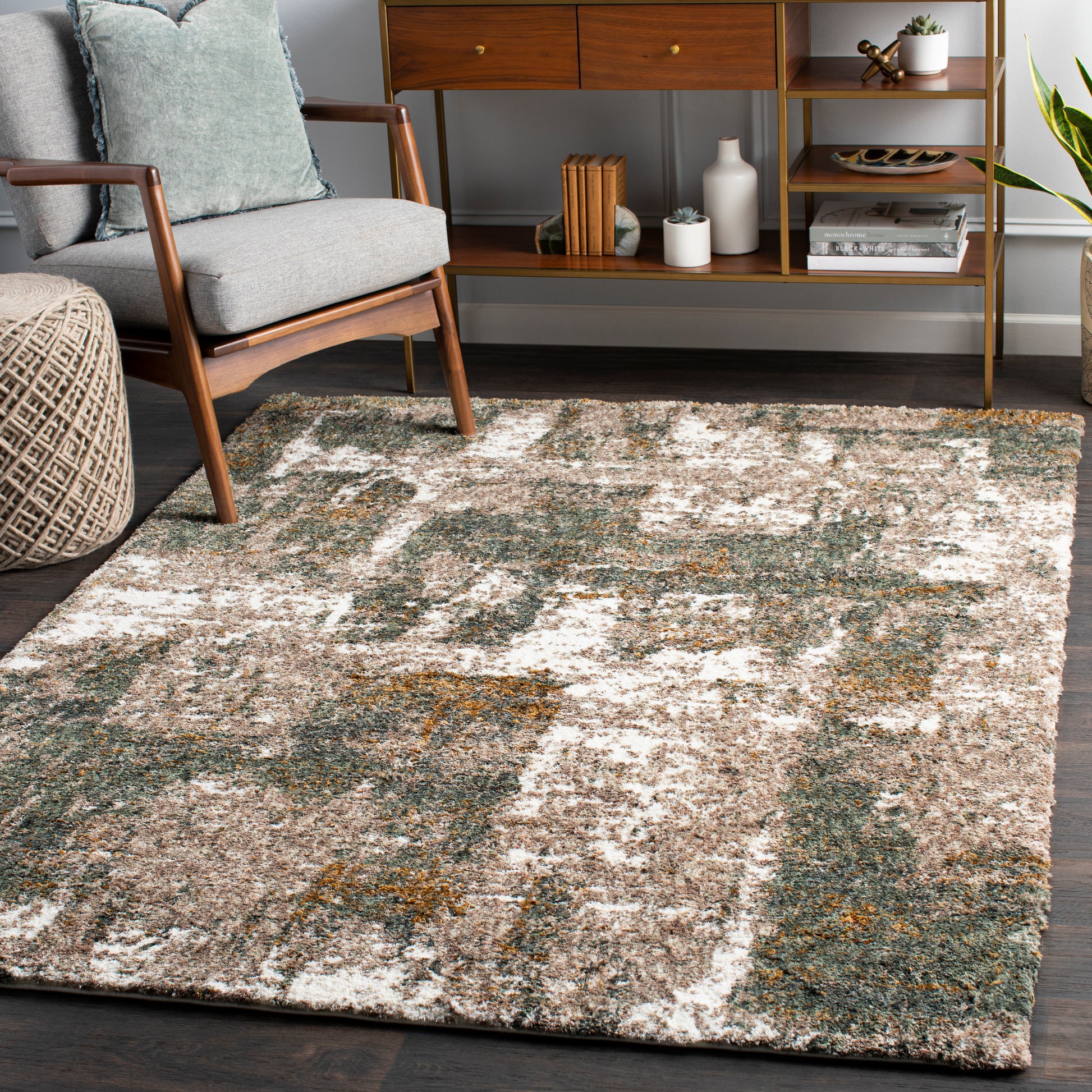 Surya Celestial Shag Csg-2306 Taupe, Medium Gray, Dark Green, Sage Area Rug