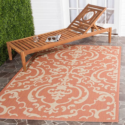 Safavieh Courtyard Cy2663-3202 Terracotta / Natural Damask Area Rug