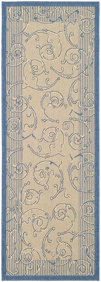 Safavieh Courtyard Cy2665-3101 Natural / Blue Bordered Area Rug