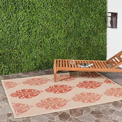 Safavieh Courtyard Cy2720-3701 Natural / Red Damask Area Rug