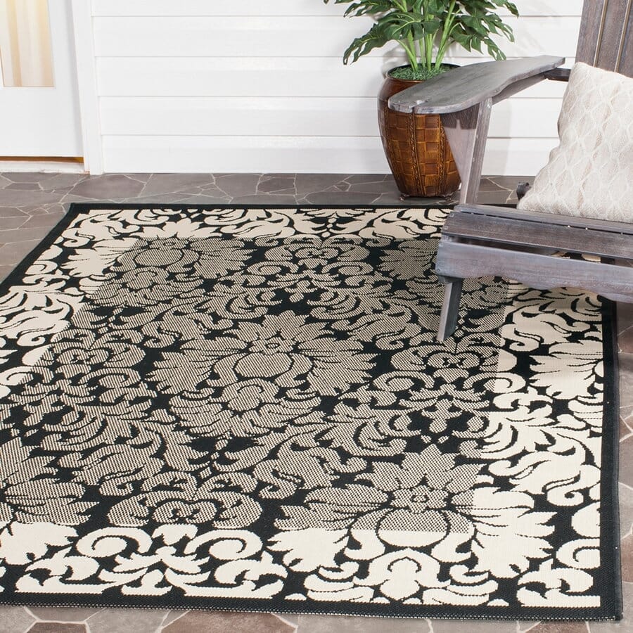 Safavieh Courtyard Cy2727-3908 Black / Sand Bordered Area Rug