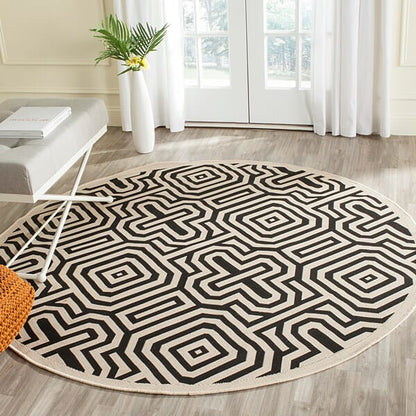 Safavieh Courtyard Cy2962-3901 Sand / Black Geometric Area Rug